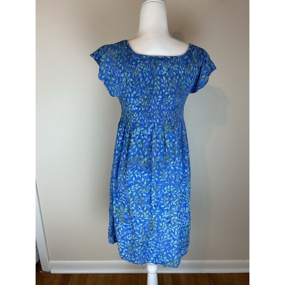 GO FISH Dress Small S Smocked Batik Beach Hippie Boho Blue Short Sleeve Floral - Picture 3 of 4